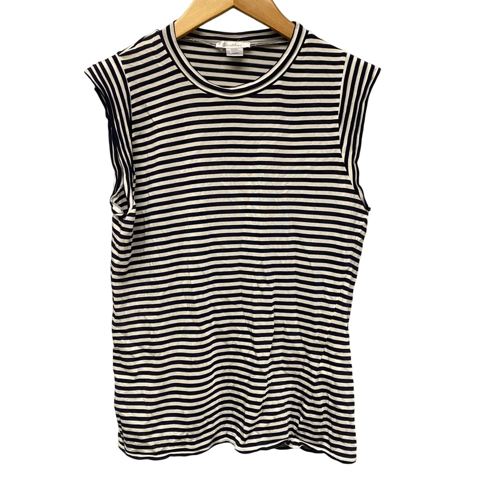 Max‎ Mara Navy White Striped Sleeveless Tank Top Size L Nautical Coastal Chic